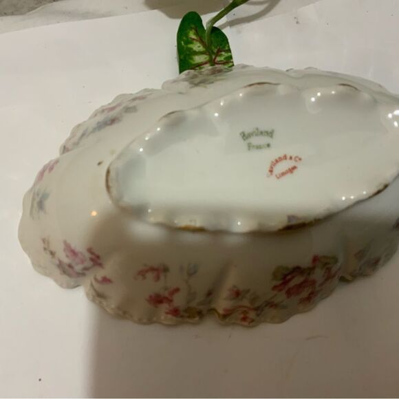 Antique Haviland Limoges Double Scalloped Edge Tray small Pink Flowers 8x4.5” B1 - Picture 3 of 5